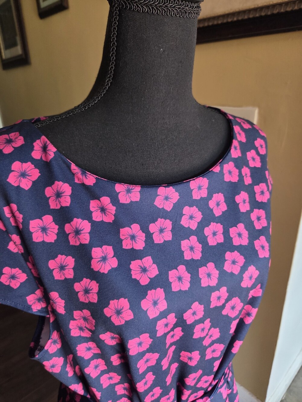 DressyStar NAVY BLUE& FUSHIA | Floral Midi Dress Size 3XL - Picture 3 of 8
